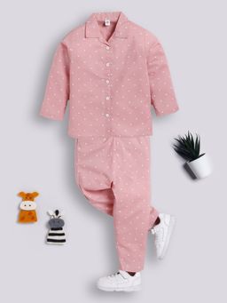 Clt.s - Pink Full Sleeves Polka Dots Night Suit (Set of 2)