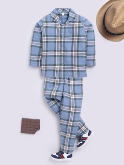 Clt.s - Blue Full Sleeves Checks Night Suit (Set of 2)