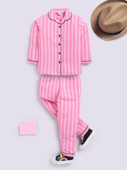 Clt.s - Pink Full Sleeves Stripes Night Suit (Set of 2)