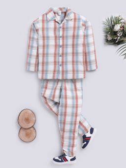 Clt.s - Beige Full Sleeves Checks Night Suit (Set of 2)
