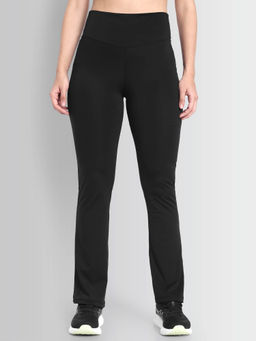 DCYPHR - Womens Black Solid Hi- Rise Straight Fit Flair Pants