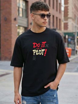 Bewakoof - Black Typography Casual Cotton T-Shirt