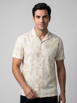 R&B - Beige Printed Casual Pure Cotton Shirt
