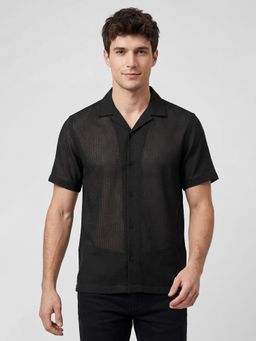 R&B - Black Textured Casual Pure Cotton Shirt