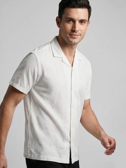 R&B - Off White Textured Casual Pure Cotton Shirt