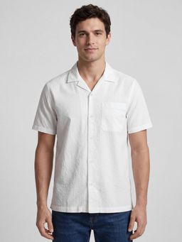 R&B - Off White Textured Casual Pure Cotton Shirt