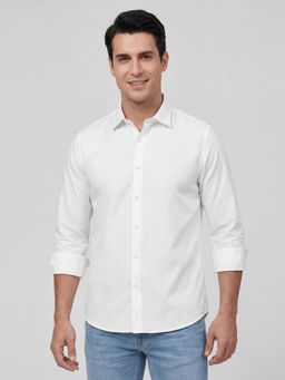R&B - White Solid/Plain Casual Pure Cotton Shirt