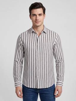 R&B - Rust Stripes Casual Cotton Linen Shirt