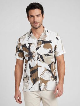 R&B - Off White Printed Casual Viscose Rayon Shirt