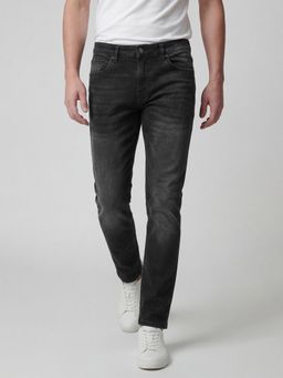 R&B - Black Solid/Plain Casual Cotton Jeans