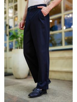 Eszett - Navy Blue Solid/Plain Casual Cotton Trouser