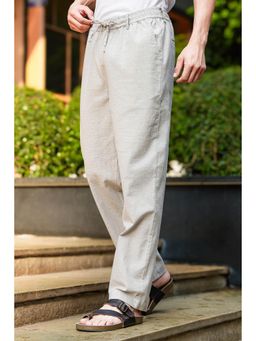 Eszett - Cream Solid/Plain Casual Cotton Trouser
