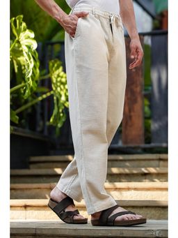 Eszett - Off White Solid/Plain Casual Cotton Trouser