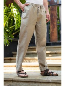 Eszett - Beige Solid/Plain Casual Cotton Trouser