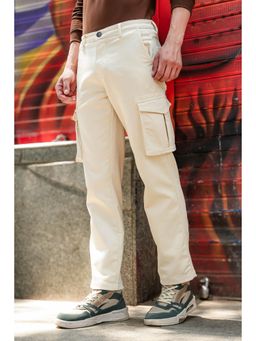 Eszett - Cream Solid/Plain Casual Cotton Cargo