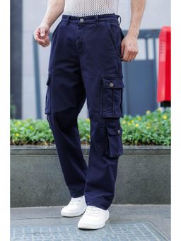 Eszett - Navy Blue Solid/Plain Casual Cotton Cargo