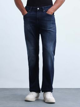 Flying Machine - Navy Blue Solid/Plain Casual Cotton Jeans