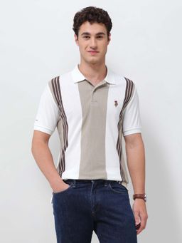 U.S. Polo Assn. Denim Co. - White Colorblock Casual Cotton Polo T-Shirt