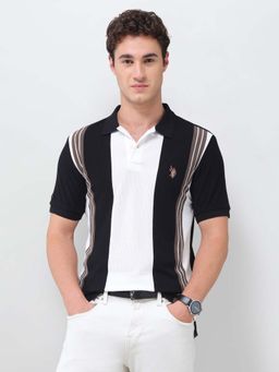 U.S. Polo Assn. Denim Co. - Black Colorblock Casual Cotton Polo T-Shirt