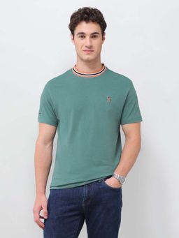 U.S. Polo Assn. Denim Co. - Green Textured Casual Cotton T-Shirt