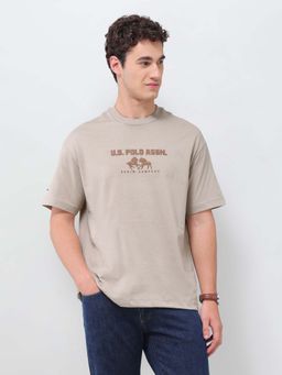 U.S. Polo Assn. Denim Co. - Beige Textured Casual Cotton T-Shirt