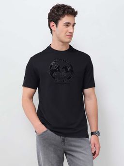U.S. Polo Assn. Denim Co. - Black Textured Casual Cotton T-Shirt