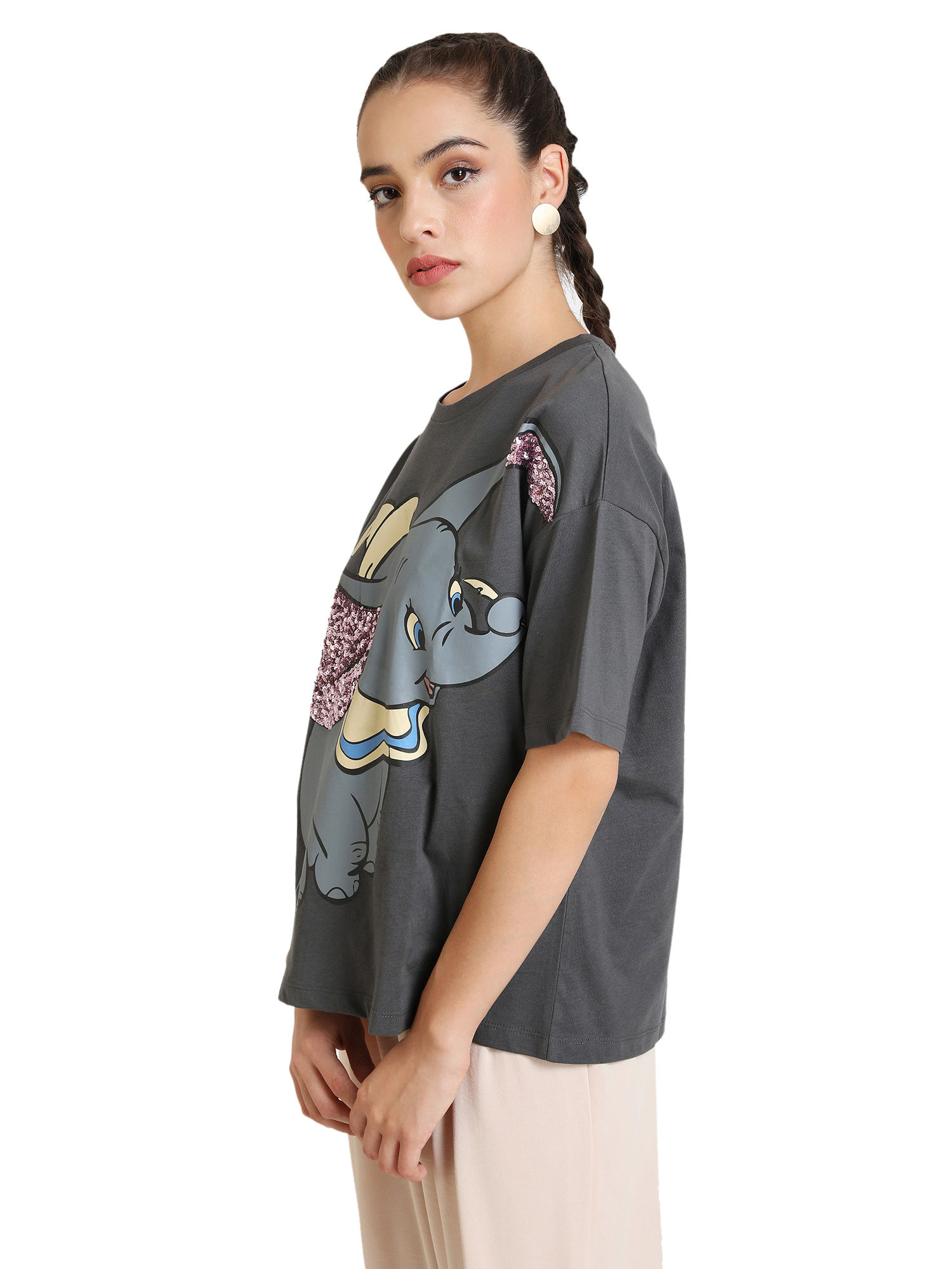Buy KAZO Grey Dumbo Print Sequin Tee 