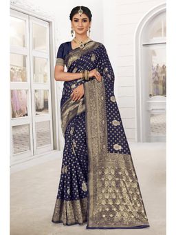 EXCLUSIVA - Navy Blue Banarasi Saree with Unstitched Blouse
