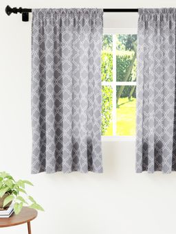 Encasa Homes - Polyester Printed Window Curtains With Tie Back 5 Ft Long Grey Trellis (pack Of 2)