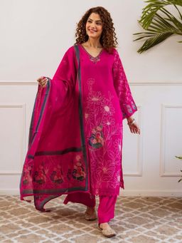 Autumnlane - Women Pink Printed Kurta with Palazzo & Dupatta