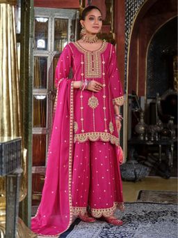 Autumnlane - Pink Triyaksha Full Work Heavy Kurta with Palazzo and Dupatta