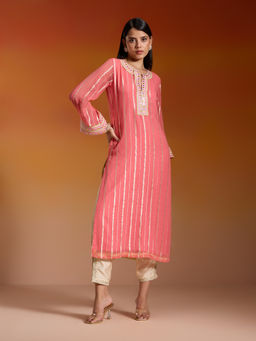 Gajra Gang - Pink Georgette Lurex Embroidered Kurta Diwalicious