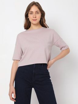 VERO MODA - Women Stripes Casual Wear Pink T-Shirt