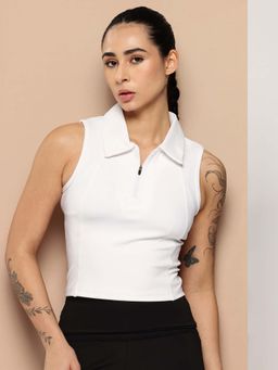 Alcis - White Slim Fit Zipper Collar Neck Polo T-Shirt