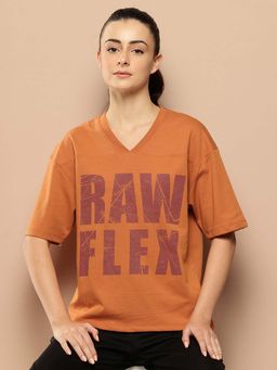 Alcis - Orange Regular Fit Pull On V-Neck T-Shirt