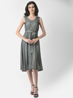 CRIMSOUNE CLUB - Women Grey Belted Shimmer Dress