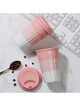 HomeTown - Emilia Ceramic Travel Flask & Mug 420Ml Set Of 2 In Dusky Pink Colour