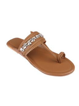 PREET KAUR - Tan Embellished Kolhapuri Flats