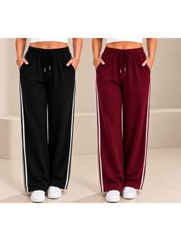TULSATTVA - Multi-Color Women Striped Track Pants (Pack Of 2)