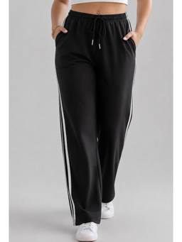 TULSATTVA - Black Women Stripe Wide Leg Track Pant