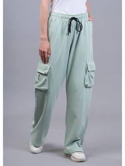 PRONK - Green Women Premium Terry Cargo Track Pant
