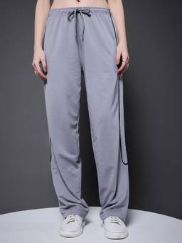 PRONK - Grey Women Premium Terry Side Stripes Track Pant