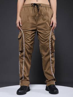 PRONK - Khaki Women Utility Cargo Track Pant