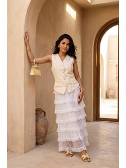 HOUSE OF SAL - Off White Elora Long Top with Skirt