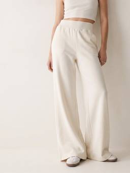 Outzidr - Off White Broad Waistband Wide Leg Track Pant
