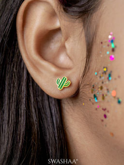 SWASHAA - Girls 18K Gold Plated Green Stud Earrings