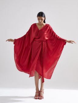 EchoStudio - Red Peony Draped Dress