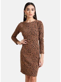 Kazo - Brown Animal Print Jacquard Knit Mini Dress