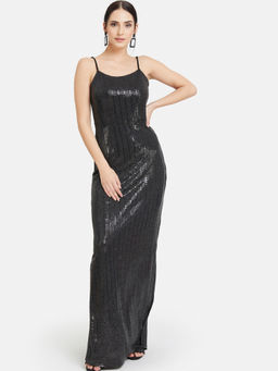 Kazo - Black Stick-on Sequin Knitted Maxi Dress