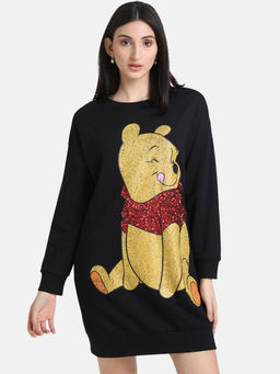 Kazo - Black Character Winnie The Pooh Disney Printed Sequin Sweat Dress